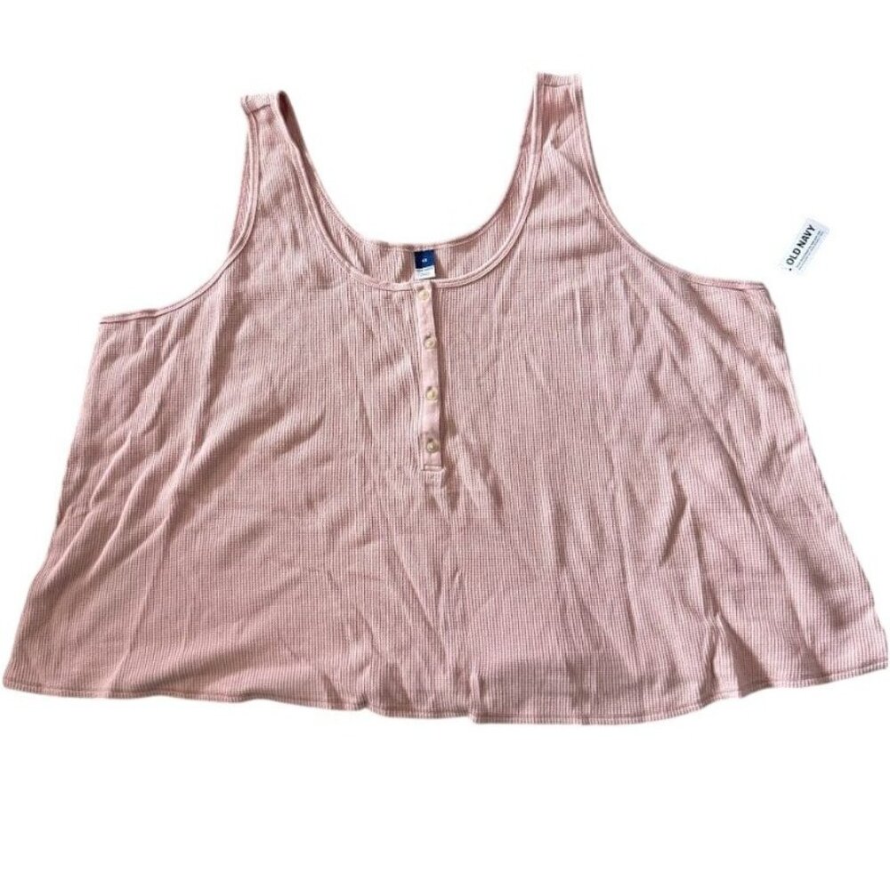 Old Navy Thermal Knit Cropped Henley Tank Top Pink Size 4X
